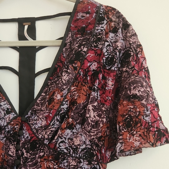Free People Perfect Dream Black Berry Combo Elegant Floral V-Neck Dress - Picture 5 of 8